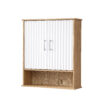 Bathroom Wall Cabinet with Double - Door, Bottom Shelf, Wavy - Patterned Doors, Adjustable Inner Shelf, Easy Installation, White & Natural Wood