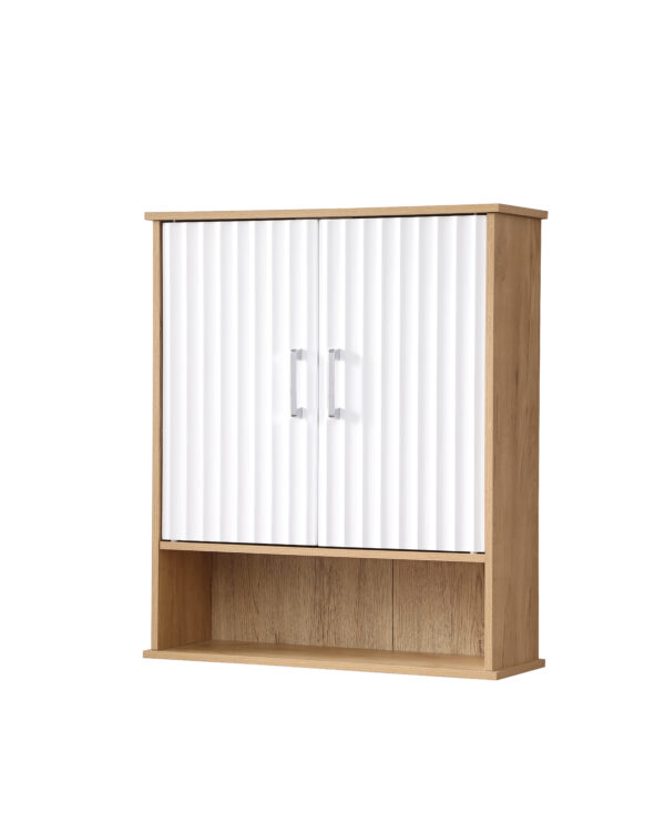 4a44a3c909d04e9286b3579ec60b888b_c71470a376ecee9d0d24d161175bf8e2 Bathroom Wall Cabinet with Double - Door, Bottom Shelf, Wavy - Patterned Doors, Adjustable Inner Shelf, Easy Installation, White & Natural Wood