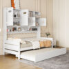 Twin Size Wooden Daybed With Twin Size Trundle, and All-in-One Cabinet and Shelf, White