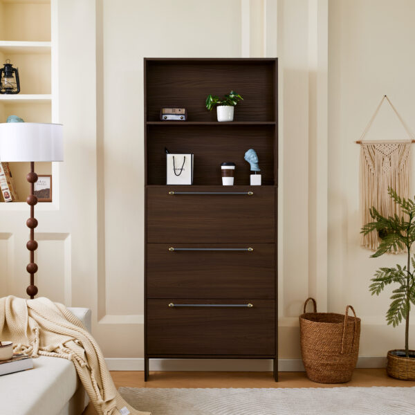 Shoe Cabinet with 3 Flip Drawers,Narrow Shoe Rack Cabinet, Entryway Shoe Storage Cabinet with Open Shelves, Freestanding Hidden Shoe Rack Organizer with Solid Wood Legs for Hallway, Living Room, Large