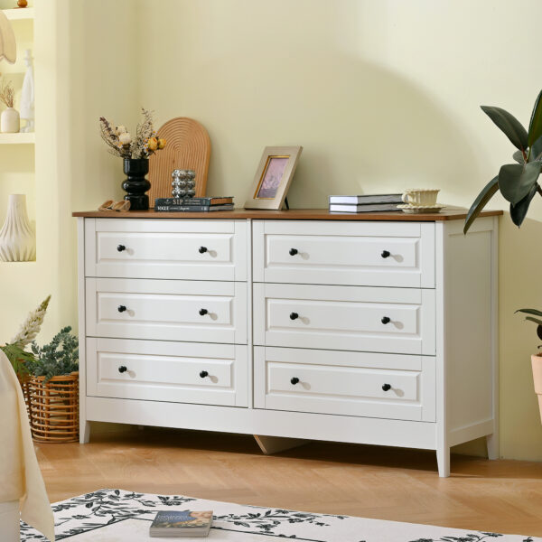 ZM White Dresser for Bedroom, 6 Drawer Dresser with Wide Drawer and Metal Handles, White Dresser, Wood Dressers & Chests of Drawers for Hallway, Entryway.