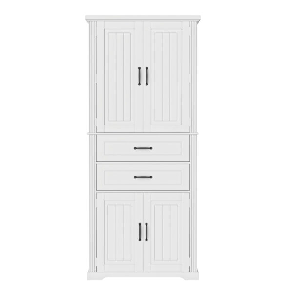 Storage Cabinet with Multi-Functional Storage Space for Kitchen/Bathroom/Dining Room/Living Room , 2 Drawers with Slide Rails, Adjustable Shelf, White