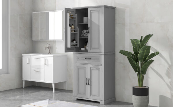 Bathroom Storage Cabinet with Doors and Drawer, Multiple Storage Space, Adjustable Shelf, Grey (Old Sku:WF308204AAE)