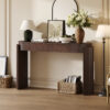 TREXM Entryway Table with Natural Wood Grain Finish, Console Table with Fluted Design, Oval Top and 2 Drawers for Entryway and Living Room (Espresso)