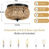 3-Lights Woven Rattan Flush Mount Ceiling Light Fixture with Hand-Worked Cage Shade for Bedroom, Kitchen, Foyer, Porch