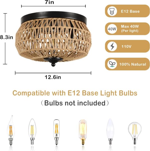 4d033f2df54a4c88b00a04c1496da0a0_8ddbe1684b4b79bdc4ac491533df4b5a 3-Lights Woven Rattan Flush Mount Ceiling Light Fixture with Hand-Worked Cage Shade for Bedroom, Kitchen, Foyer, Porch