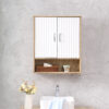 Bathroom Wall Cabinet with Double - Door, Bottom Shelf, Wavy - Patterned Doors, Adjustable Inner Shelf, Easy Installation, White & Natural Wood