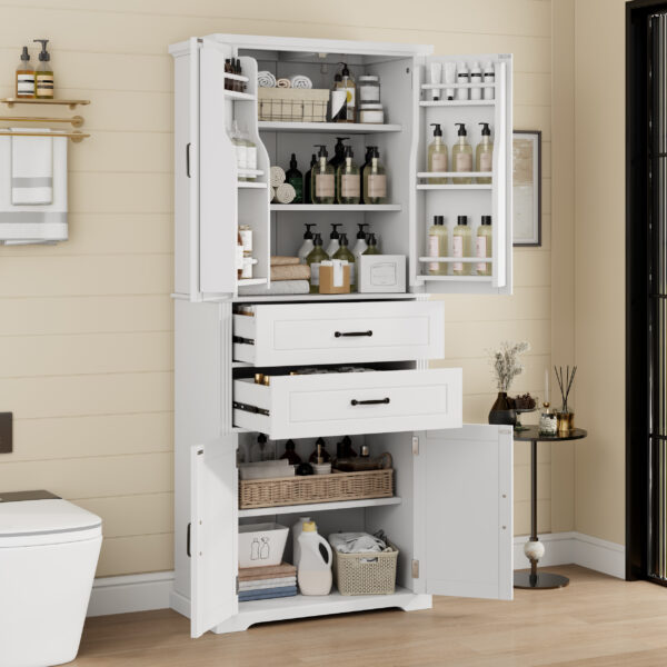 Storage Cabinet with Multi-Functional Storage Space for Kitchen/Bathroom/Dining Room/Living Room , 2 Drawers with Slide Rails, Adjustable Shelf, White