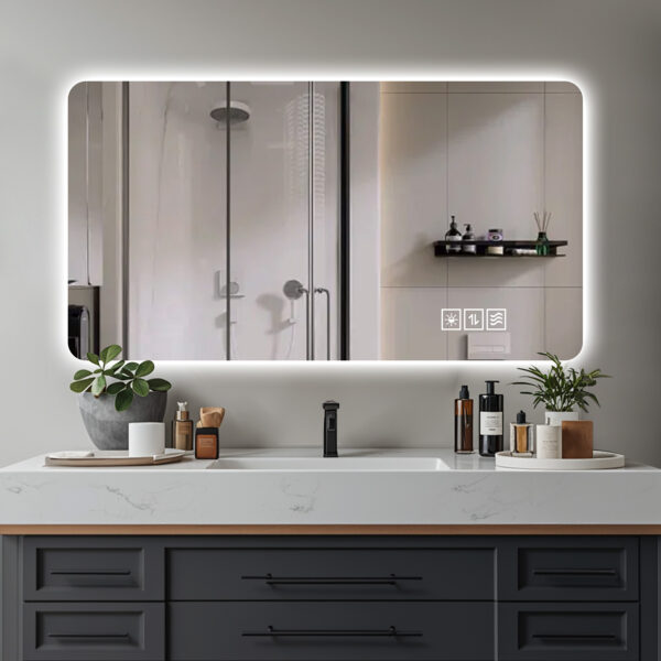 4feeeaba8d134b88a854f49003e0d3b2_ae33e69d9d0b2f19f0f4c15b50e293d9 Wall mounted LED lighting mirror/bathroom mirror/full-length mirror/makeup mirror, three color lighting+dimming+IP44 waterproof+anti fog+touch switch 24 × 48 inches