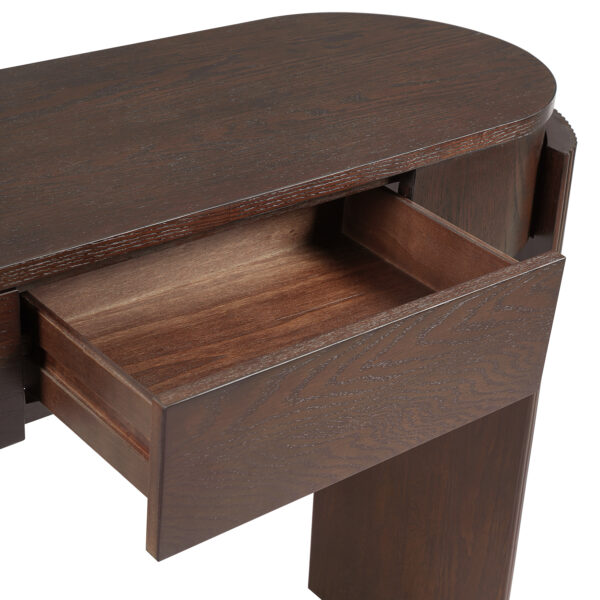 TREXM Entryway Table with Natural Wood Grain Finish, Console Table with Fluted Design, Oval Top and 2 Drawers for Entryway and Living Room (Espresso)