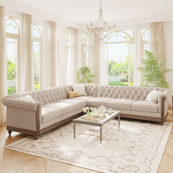 Mirod Comfy Large Sectional Sofa with Wooden Legs, Retro Style for Living Room