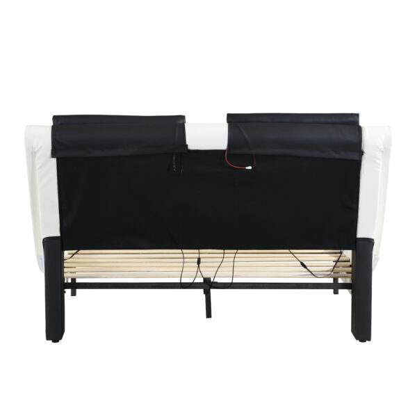 5022a49c9859451c8b07edbb93757bb0_20221205_985e76985512e8d1813daf563958a882 Faux Leather Upholstered Platform Bed Frame with led lighting ,Bluetooth connection to play music control,Backrest vibration massage,Curve Design, Wood Slat Support, No Box Spring Needed,Queen