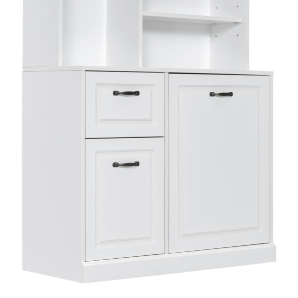 Bathroom Storage Cabinet with Tilt-Out Hamper, 70.9'' Tall Free Standing Organizer with Drawers & Adjustable Shelves, MDF Linen Tower with Steel Handles, White Finish