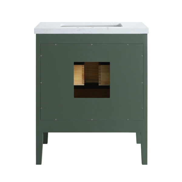 Fully Assembled 30''  Green Freestanding Single Sink Bathroom Vanity with Solid Wood Construction and Engineered Marble Top