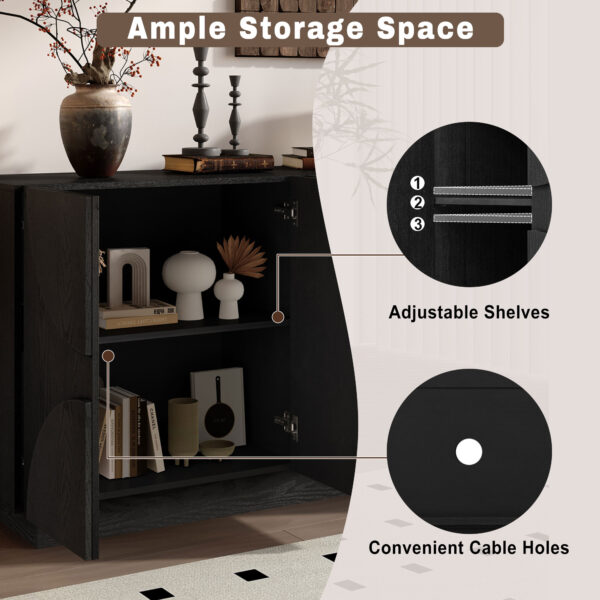 TREXM 4-Door Large Storage Sideboard, Wood Sideboard Cabinet with Semi-Circular Handles and Adjustable Shelves for Dining Room, Kitchen, and Living Room (Black)