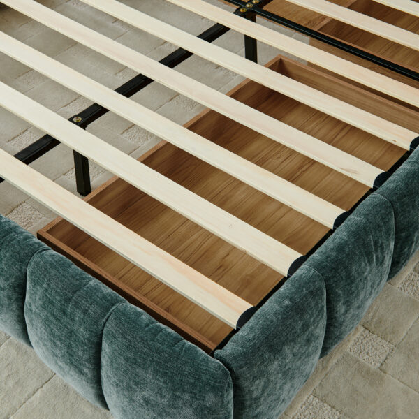 50ede3f71b0546ec93ce2e9b4f2d27e1_089e3e6df5b2025a46aa7536e60693e9 King Size Upholstered Bed ,comfortable upholstered bed frame, Chenille fabric, with headboard and solid bed frame. With drawer for storage-green(88.5''*85.5''*31'')
