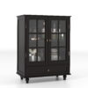 Minimalist Black Buffet Cabinet with Double Glass Doors and Drawer, Modern Wooden Storage Sideboard Cupboard for Living room, Dining Room Hallway Entryway(Black)