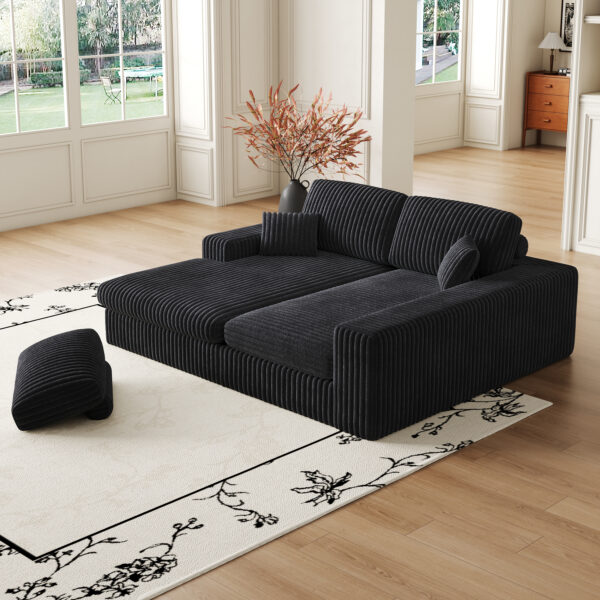 519fd6c37c5644c6988f8aa7cef75e55_0532ca1749a5787fd3ff23d71ebc2bbd 114.5'Modern Corduroy Modular foam Sofa, Recliner Seat reversible Sofa, 2-in-1 Sofa with Recliner and L-Shaped Sofa Combination with Three Cushion Neck Pillow Combination and Two Throw Pillows