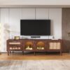 Rattan TV Stand with 3 Cabinets & 2 Drawers, Rattan-inspired Media Console Table for TVs up to 80'', LED Light Entertainment Center, TV cabinet for Living room, Bedroom, Home Theatre