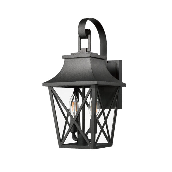 Black Outdoor Wall Lantern 2-Light, Large Outside Modern Wall Sconce Light Fixture, Industrial Porch Light Wall Mount with Glass, Waterproof Farmhouse Exterior Lamp Lighting (2 Pack)