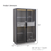 60.6'' Freestanding Display Cabinet with 2 Storage Drawers, Pantry with Glass Doors & LED Lighting, Modern China Cabinet with Adjustable Shelves for Hallways, Kitchen, Livingroom & Office - Grey