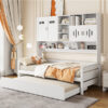 Twin Size Wooden Daybed With Twin Size Trundle, and All-in-One Cabinet and Shelf, White