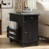 U-Can Vintage End Table Flip Top Side Table with USB Ports, One Multifunctional Drawer with cup holders, Sofa Couch Table with Bookshelf for Living room and Small Space