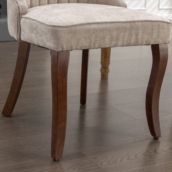 Rayon Cloth Flocking Linen Dining Chairs Channel Kitchen Dinner Chair Comfy Fabric Upholstered Accent Chair for Dining Room with Curved Solid Wood Legs,Set of 2 (Beige), SW1847BG