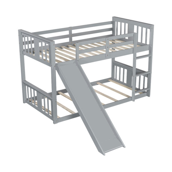 Twin Over Twin Bunk Bed with Slide and Ladder, Gray (Old SKU:LT000108AAE)