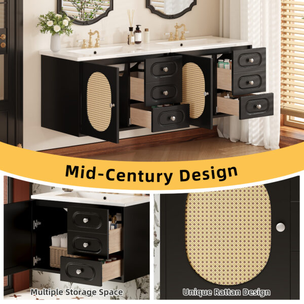 30" Bathroom Vanity with Ceramic Sink, Mid-Century Bathroom Vanity Cabinet with 2 Drawers, Bathroom Vanities Cabinet with Large Storage Space