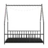 Full size children's bed frame with LED light strips, roof-shaped iron frame bed, Black,78.5" L x 55.9" W x 58.4" H.