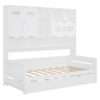 Twin Size Wooden Daybed With Twin Size Trundle, and All-in-One Cabinet and Shelf, White