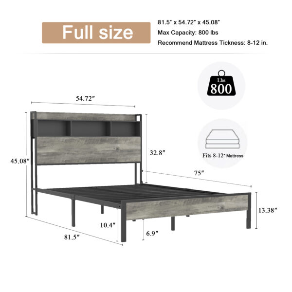 545a6de4027b43958edeee3cc280a3d2_26fef005e3d89b4e829fd148564e07a6 Full size bed frame, wooden platform bed frame, with storage and 2 USBs, no noise, no need for box springs, easy to assemble tools, large storage space under the bed, Antique Gray