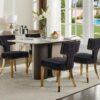 Mid Century Modern Dining Chairs Set of 2, Farmhouse Chenille Fabric Upholstered Accent Chair Curved Backrest with Copper Nails around,Kitchen Chairs with Golden Stainless Steel Plating Legs, Black