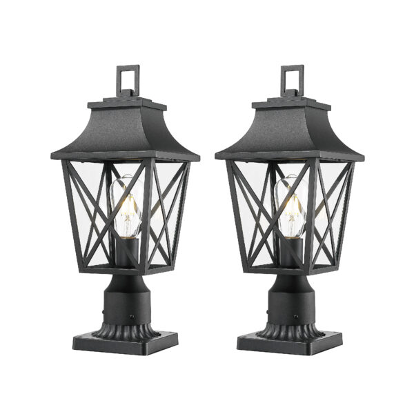 Outdoor Post Light, Black Pole Lantern Lighting Fixture with Pier Mount Base Hard Wired, Outdoor Column Lights Exterior Lamp Post Lantern with Glass for Garden Yard Patio Path (2 pack)