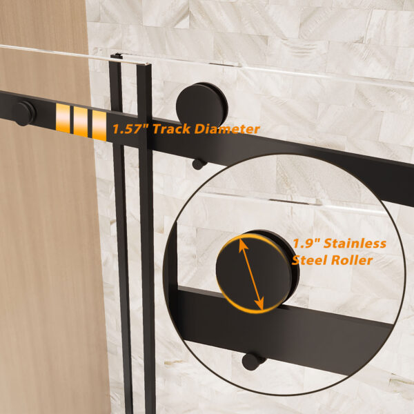 55bf2546c6f94e86b2da756c01cff93e_df91398d3f67a558010c55490e9f502d Frameless Single sliding shower door 60 "W x 76" H, 1/4 "(6 mm) Clear Tempered Glass, Explosion Proof Film, Stainless Steel Handle Square Tube Track ,Matte Black