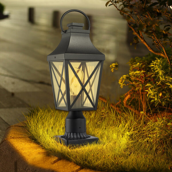 Outdoor Post Light,Lamp Post Light Fixture,Post Lantern with Pier Mount Base,Textured Black,20.3in,Suitable for Gardens, Yards or Entrances (1 pack)