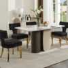 Mid Century Modern Dining Chairs Set of 2, Farmhouse Chenille Fabric Upholstered Accent Chair Curved Backrest with Copper Nails around,Kitchen Chairs with Golden Stainless Steel Plating Legs, Black