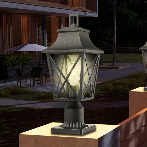 Outdoor Post Light, Black Pole Lantern Lighting Fixture with Pier Mount Base Hard Wired, Outdoor Column Lights Exterior Lamp Post Lantern with Glass for Garden Yard Patio Path (2 pack)