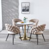white Modern chair(set of 2 ) with golden color iron tube legs,  soft cushions and comfortable backrest, suitable for dining room, living room, cafe,hairball back