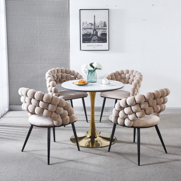 white Modern chair(set of 2 ) with golden color iron tube legs,  soft cushions and comfortable backrest, suitable for dining room, living room, cafe,hairball back