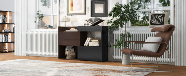 32.5''-58.8'' Extendable & Rotating Cabinet with 1 Drawer, 90-Degree Corner Cabinet, Multifuctional Storage Combination Cabinet for Living Room, Hallway, Entryway, Black & Walnut