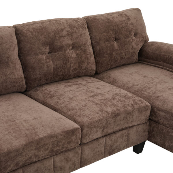 U-shaped Sectional Sofa 103.5" Chenille Fabric Couch with Dual Chaise Lounges, Storage Pockets and Armrest Pillows for Living Room, Brown