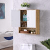 Bathroom Wall Cabinet with Double - Door, Bottom Shelf, Wavy - Patterned Doors, Adjustable Inner Shelf, Easy Installation, White & Natural Wood