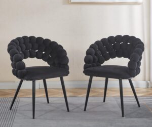 Black Modern chair(set of 2 ) with golden color iron tube legs,  soft cushions and comfortable backrest, suitable for dining room, living room, cafe,hairball back