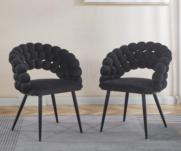 Black Modern chair(set of 2 ) with golden color iron tube legs,  soft cushions and comfortable backrest, suitable for dining room, living room, cafe,hairball back