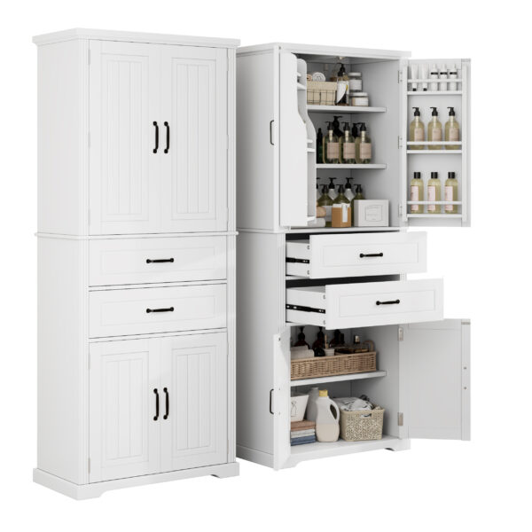 Storage Cabinet with Multi-Functional Storage Space for Kitchen/Bathroom/Dining Room/Living Room , 2 Drawers with Slide Rails, Adjustable Shelf, White
