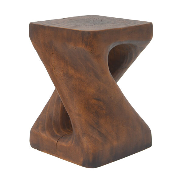 58206e5f5b014b208ae9ad27bbaed321_47e2d40aaee3f0144051b96045690f2e MGO Twist Shape Side Table, Wood-like texture, antique brown Color