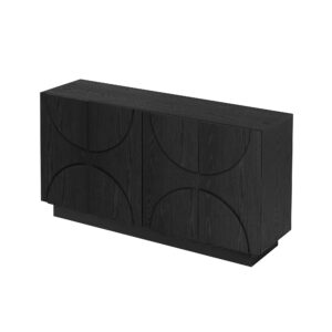 TREXM 4-Door Large Storage Sideboard, Wood Sideboard Cabinet with Semi-Circular Handles and Adjustable Shelves for Dining Room, Kitchen, and Living Room (Black)