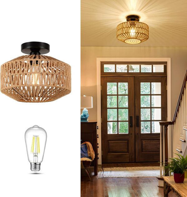 587478a298b34cb48f11e39590813336_581818a42ee4062f677646e0136c12fc Boho Light Fixtures Ceiling Mount,Mini Rattan Chandelier Light Fixture with Dimmable LED Bulb,Hand Woven Ceiling Light Fixtures Flush Mount for Hallway Bedroom Kitchen Entryway Living Room